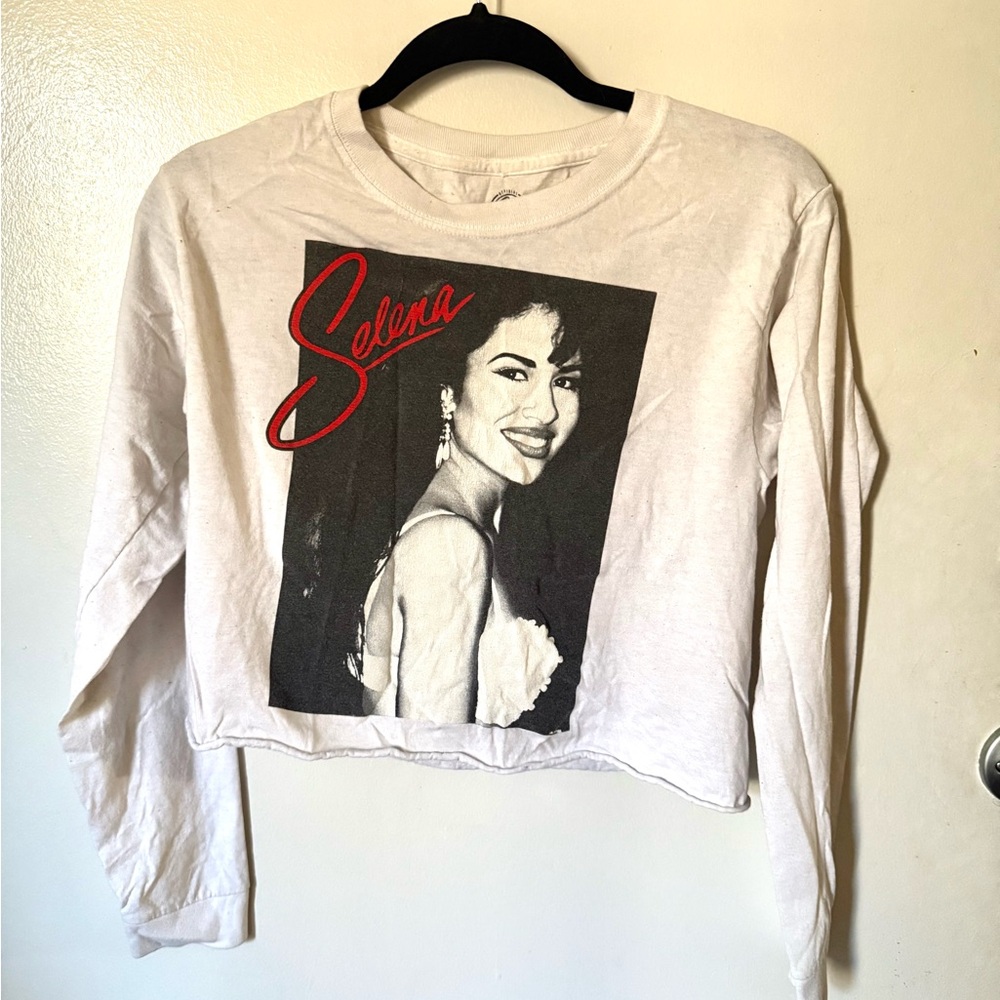 White Selena Quintanilla Long Sleeve Crop Top
